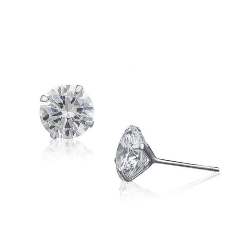 Jardin Jewelry 8mm CZ Round 4 cttw Zirconia Stud Earrings Set in Sterling Silver